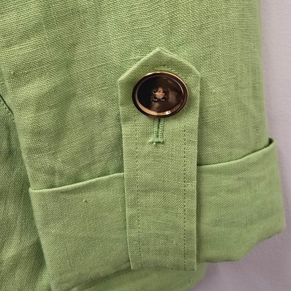 Jones New York Signature Lime Green 100% Linen Button Up Jacket Womens Medium